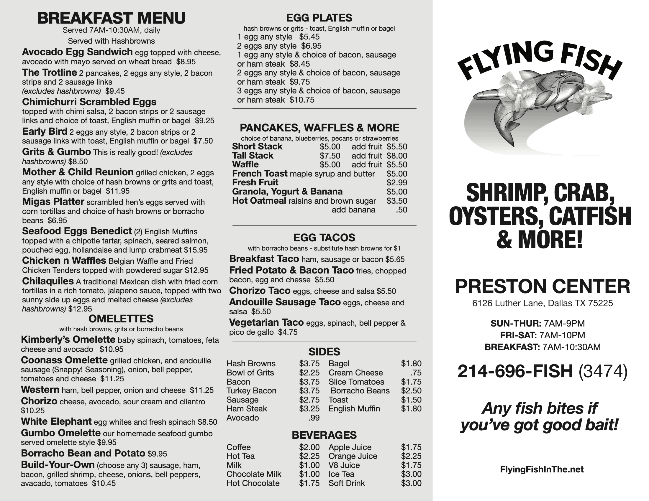 Flying Fish Preston Center's Breakfast Menu