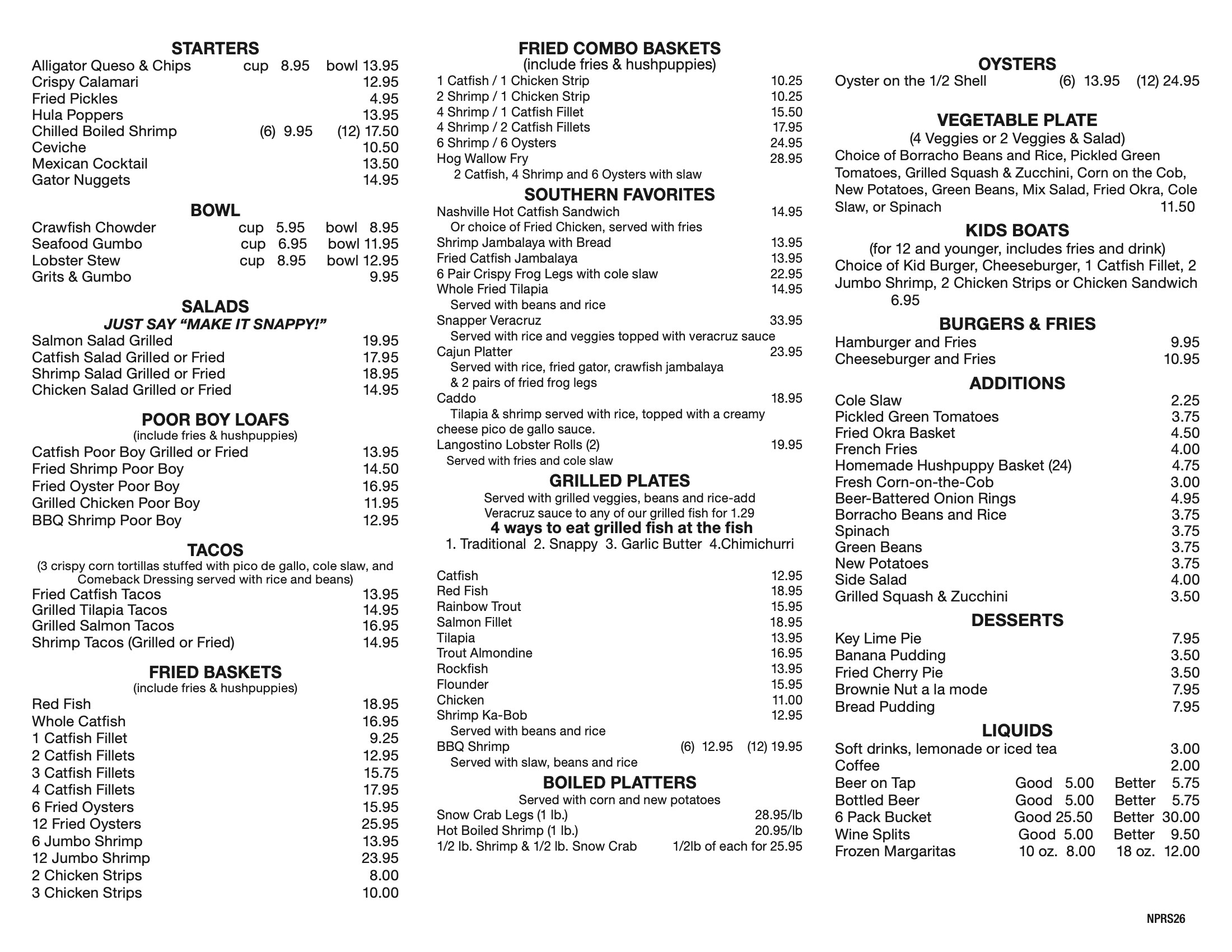North Preston Menu